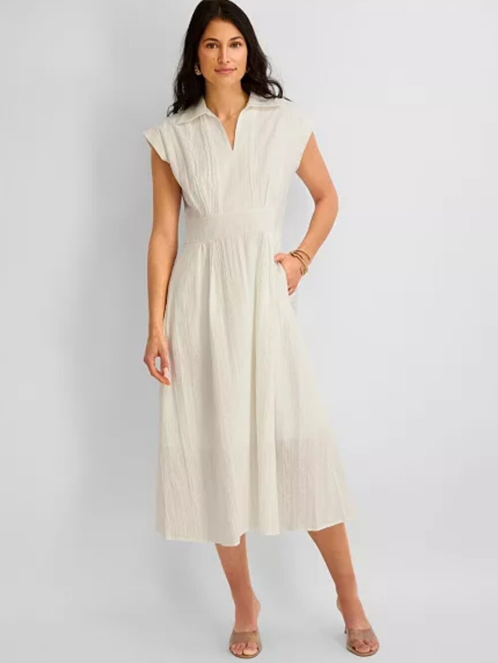Kensie Women's Textured Stripe Midi Collared Shirt Dress